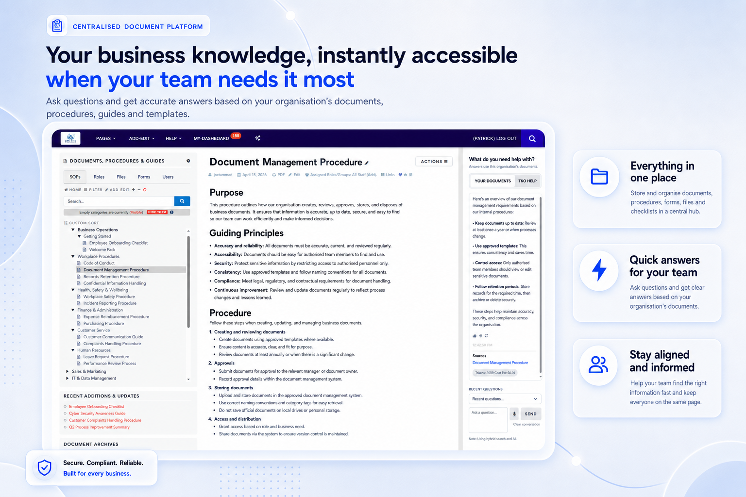 TKO Guides AI knowledge assistant product screenshot for document management