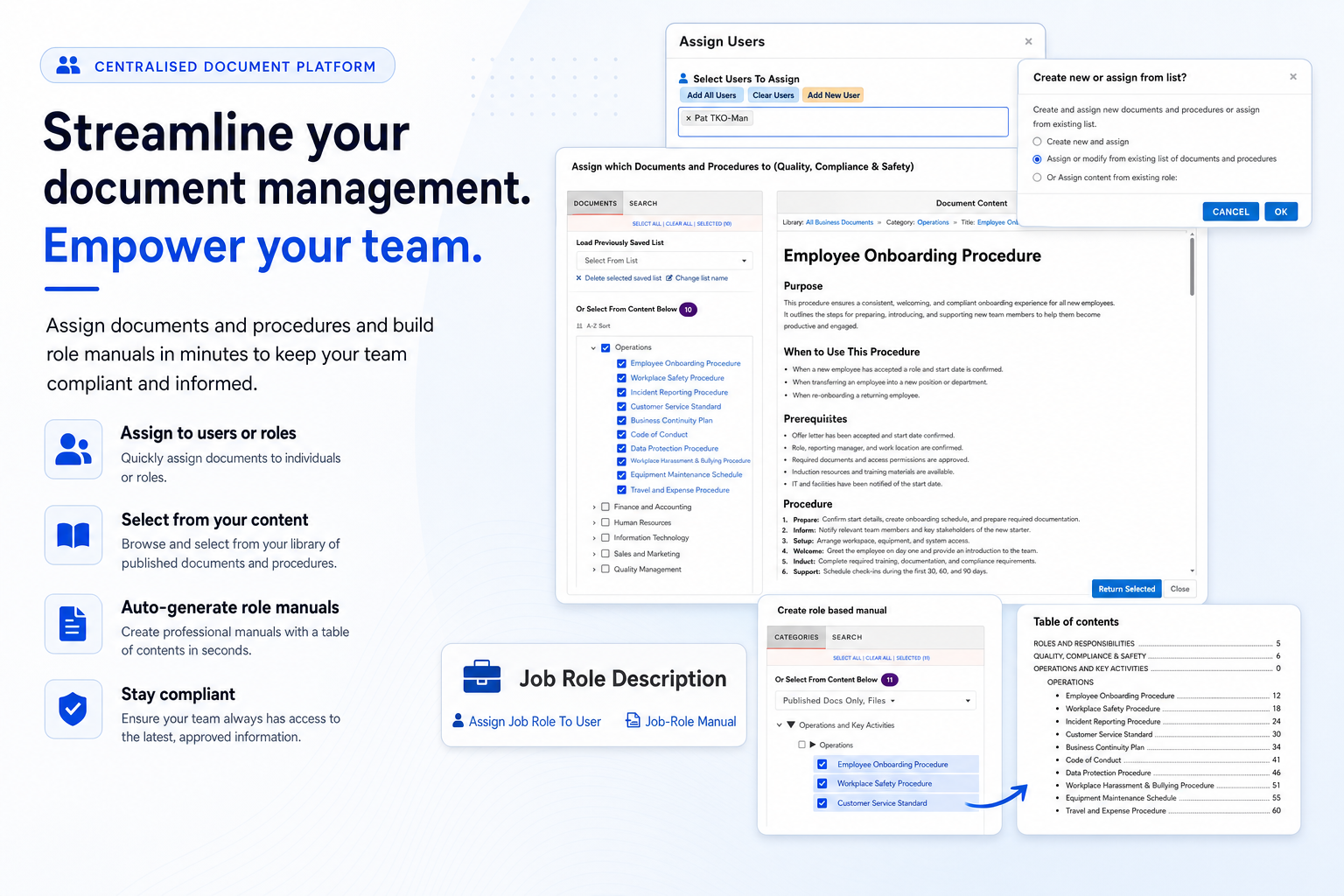 TKO Guides assigned documents and role manual creation screenshot