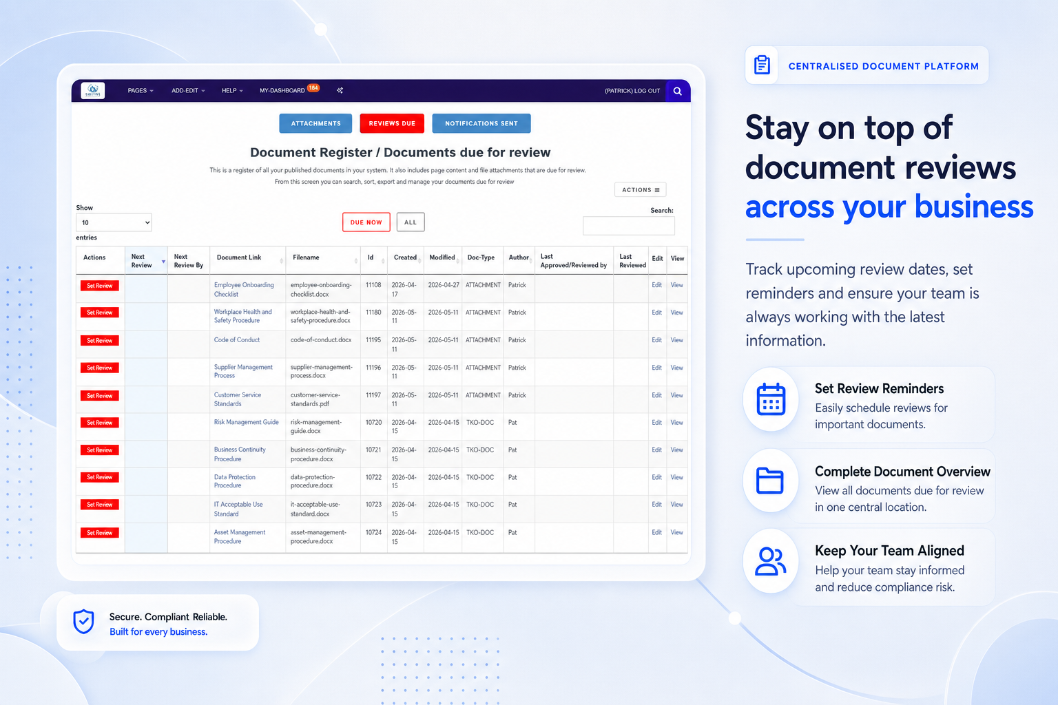 TKO Guides document review tracking screenshot
