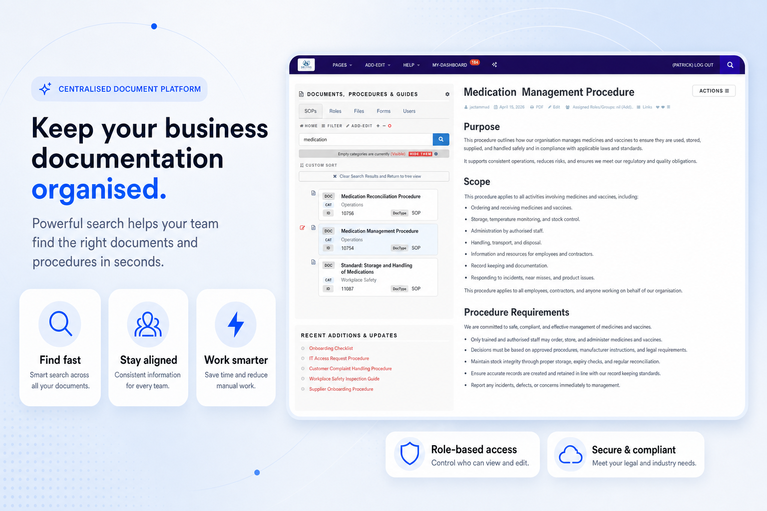 TKO Guides easy search screenshot for management documents