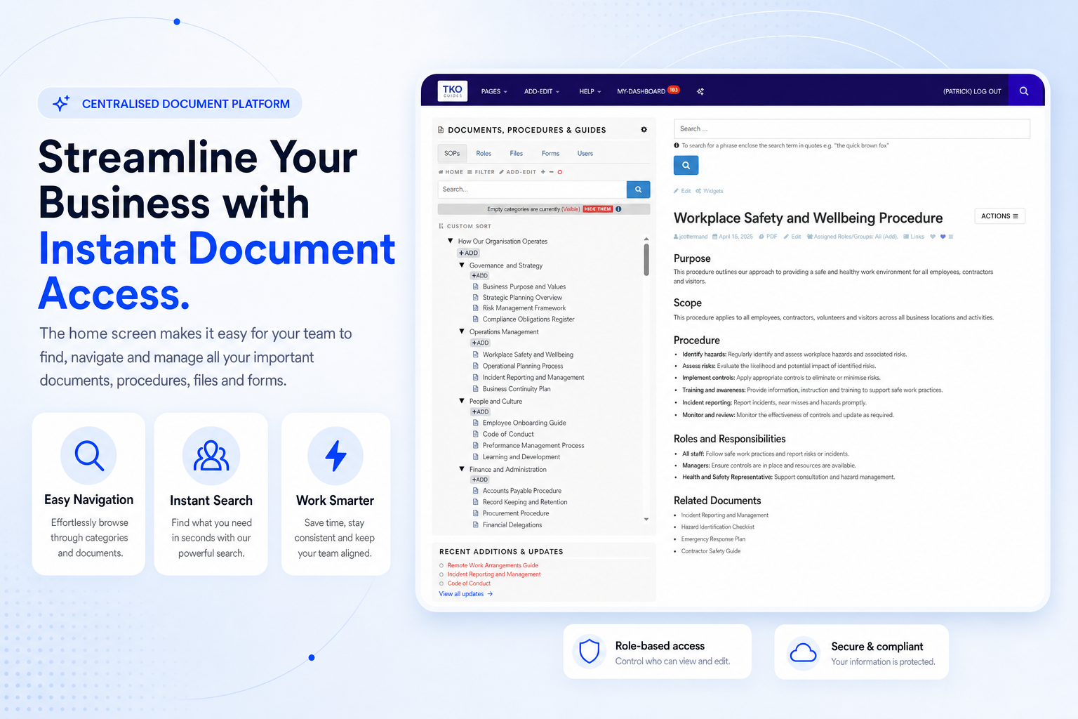 TKO Guides home screen screenshot for document management