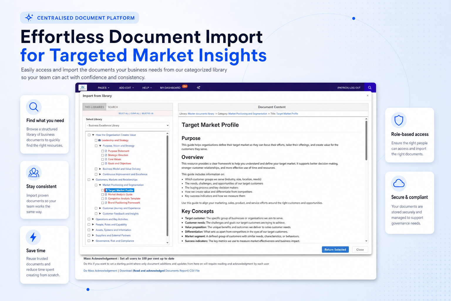 TKO Guides import from library screenshot for document resources