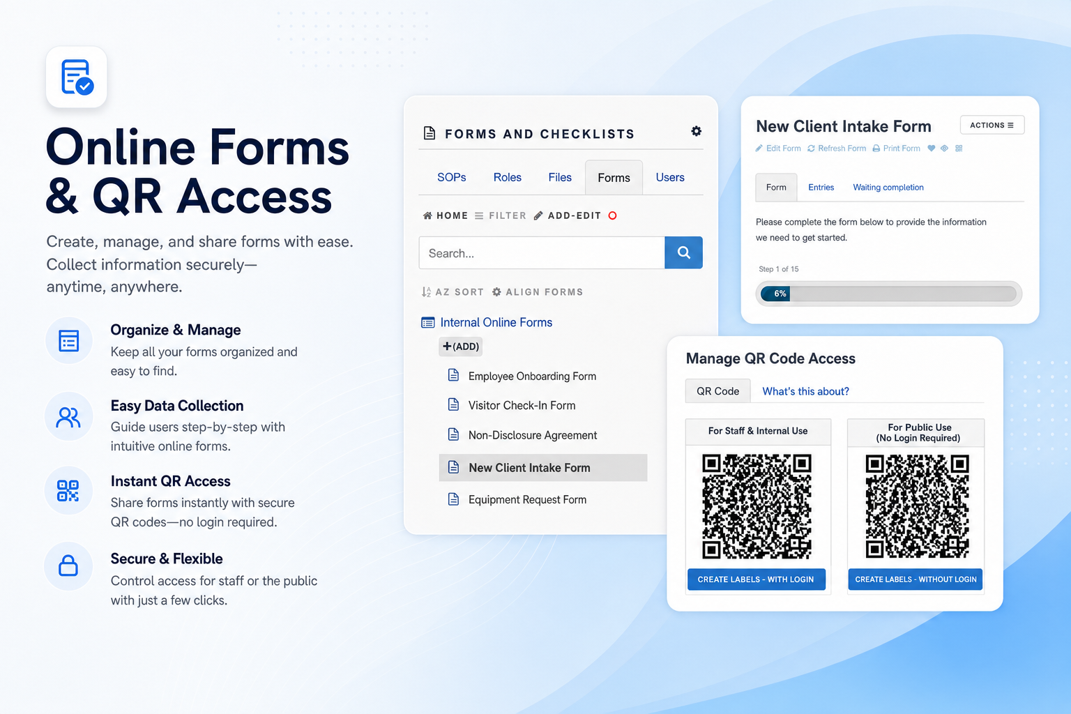TKO Guides online forms and QR code access screenshot