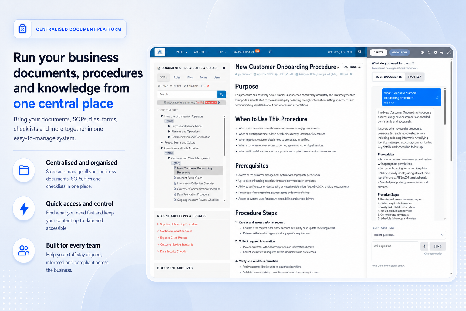 TKO Guides question and answer AI assistance screenshot