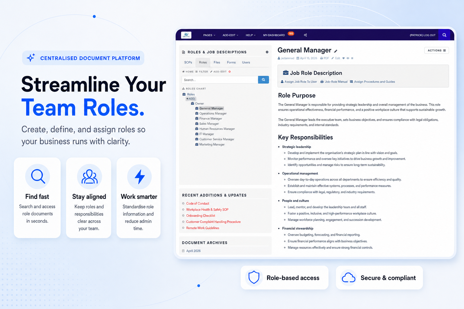 TKO Guides roles and job descriptions management screenshot