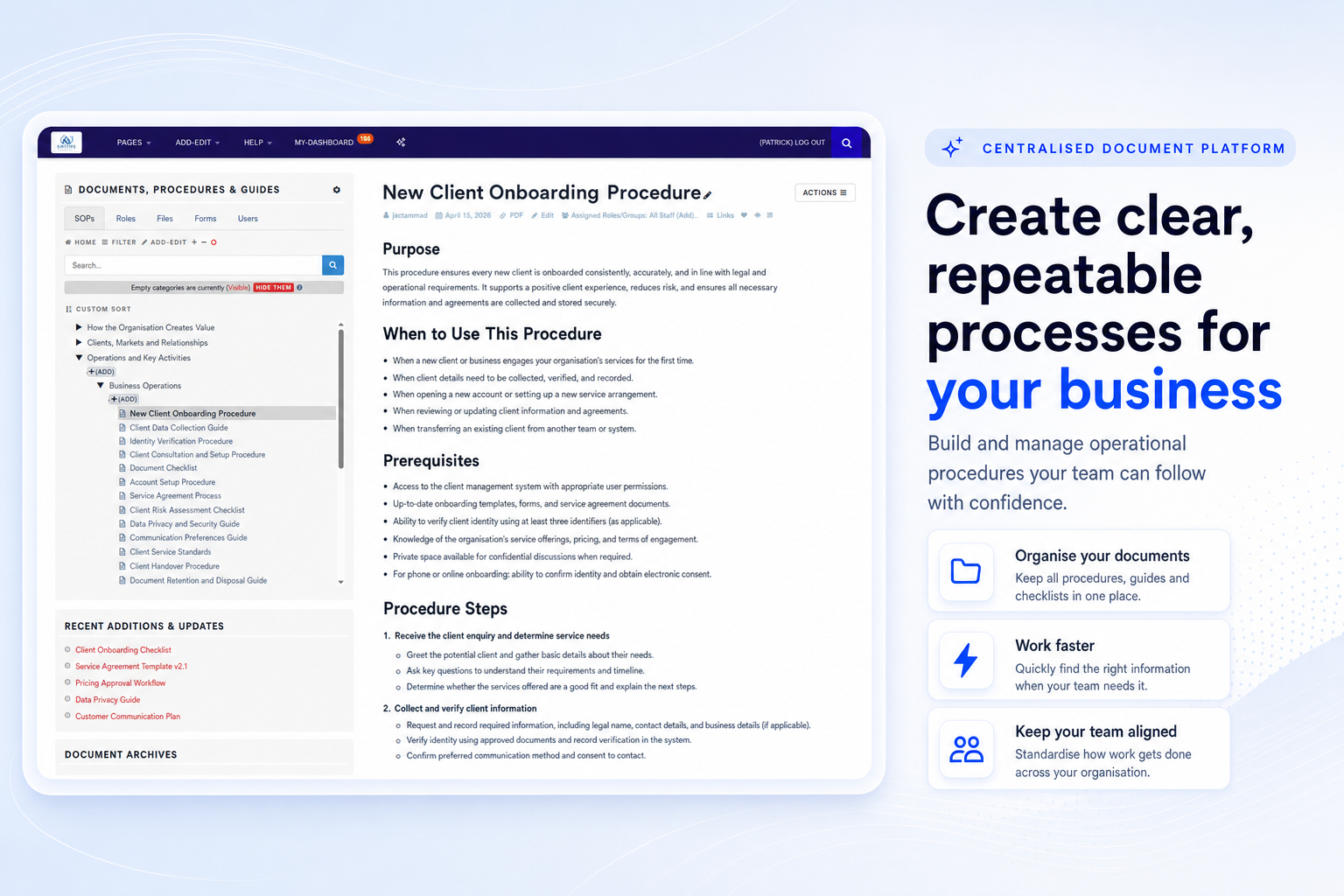 TKO Guides SOP creation screenshot for operating procedures