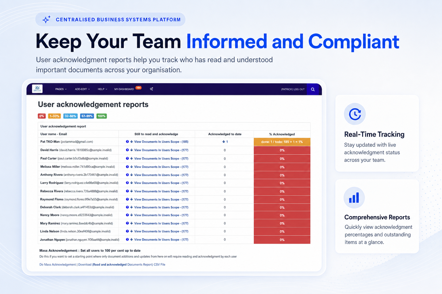 TKO Guides user acknowledgement reporting screenshot