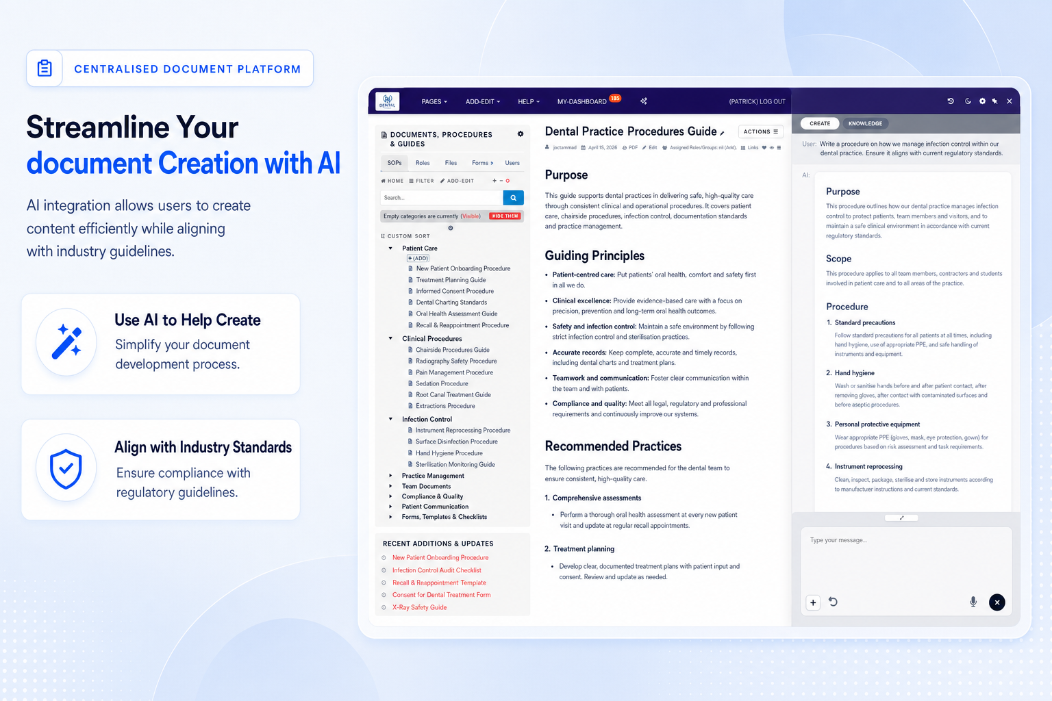 TKO Guides AI assisted document creation result for dental practice guidelines