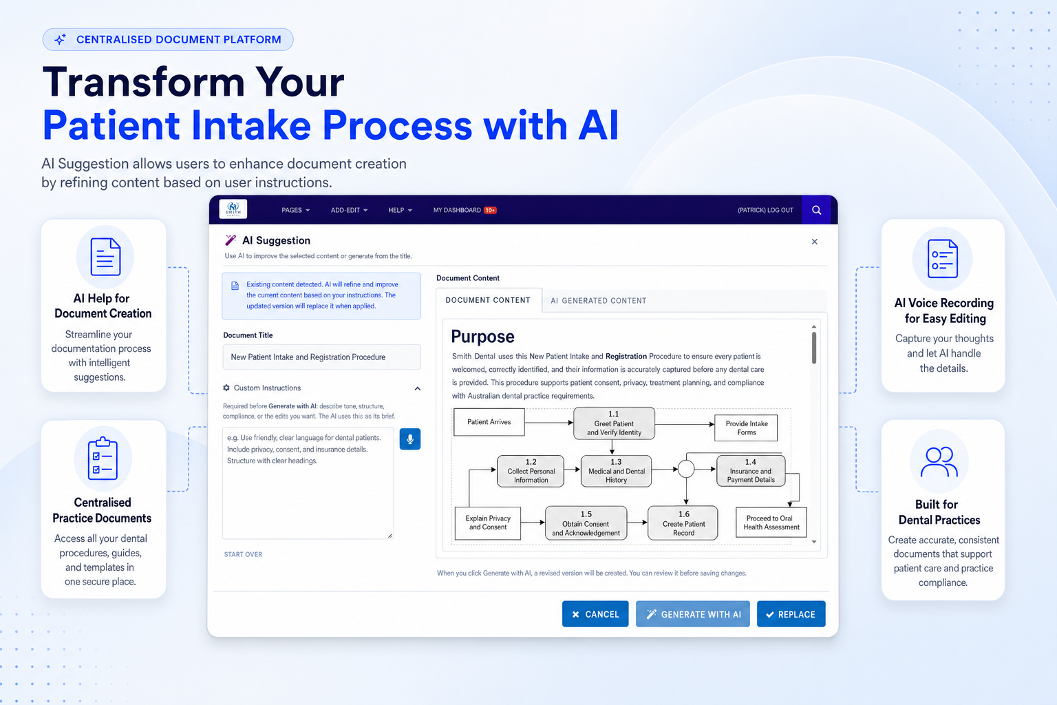 TKO Guides AI suggestion panel for dental document editing