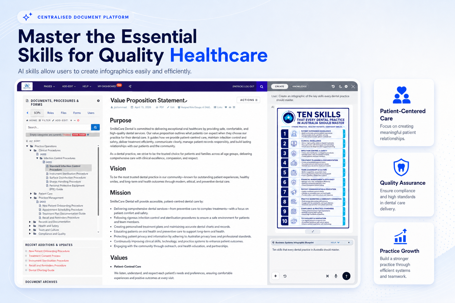 TKO Guides AI skills screen for dental practice content creation
