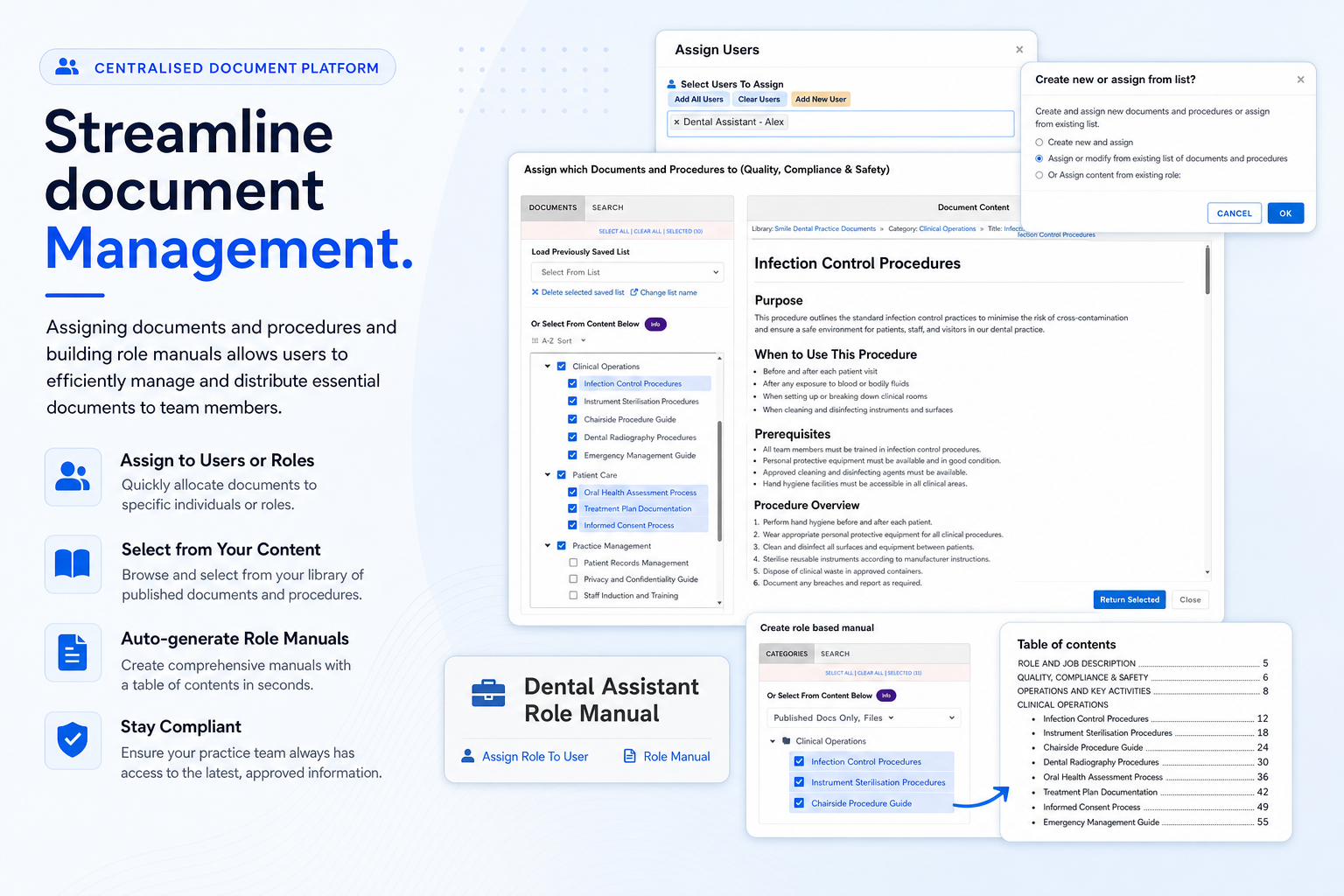 TKO Guides assigned documents and role manuals dashboard for dental practices