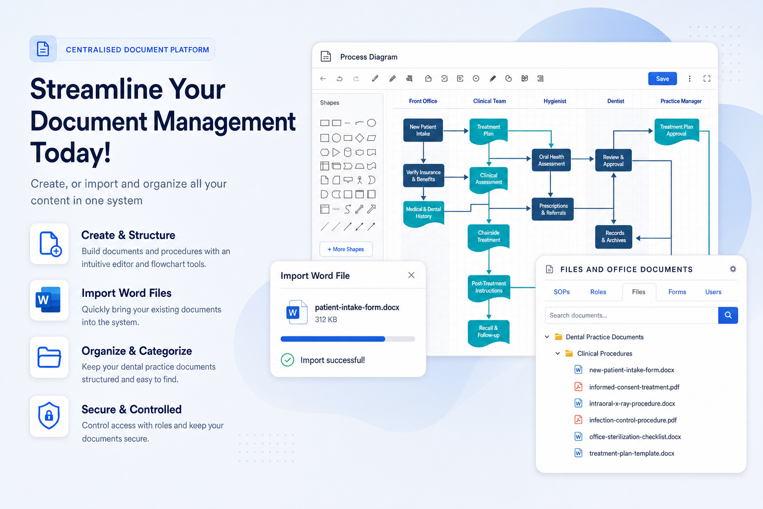 TKO Guides create import and organise documents screen for dental practices