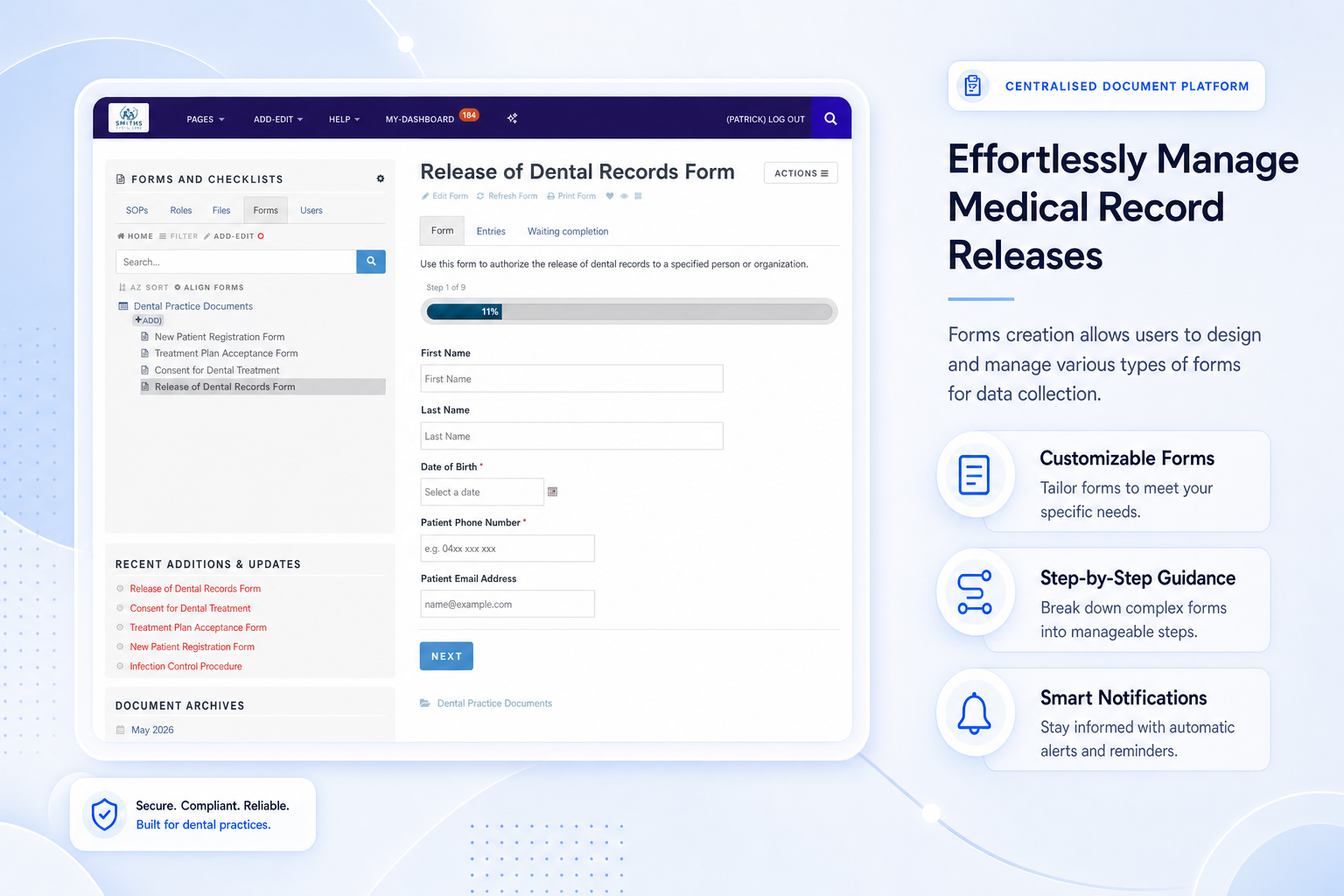 TKO Guides form builder for release of medical records in dental practices