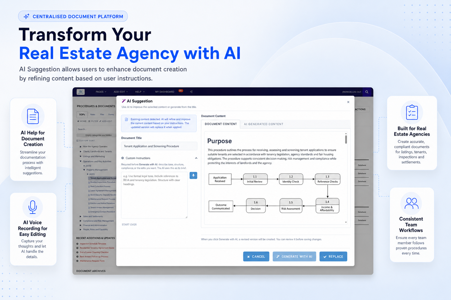 TKO Guides AI suggestion tool refining real estate agency document content