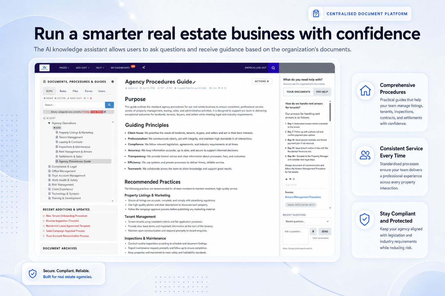 TKO Guides real estate knowledge assistant answering questions from agency documents