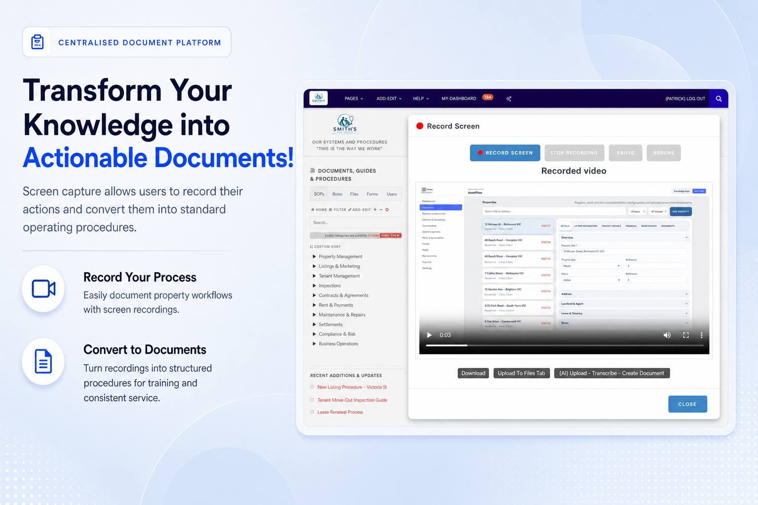 TKO Guides screen capture and transcription feature for creating real estate SOPs