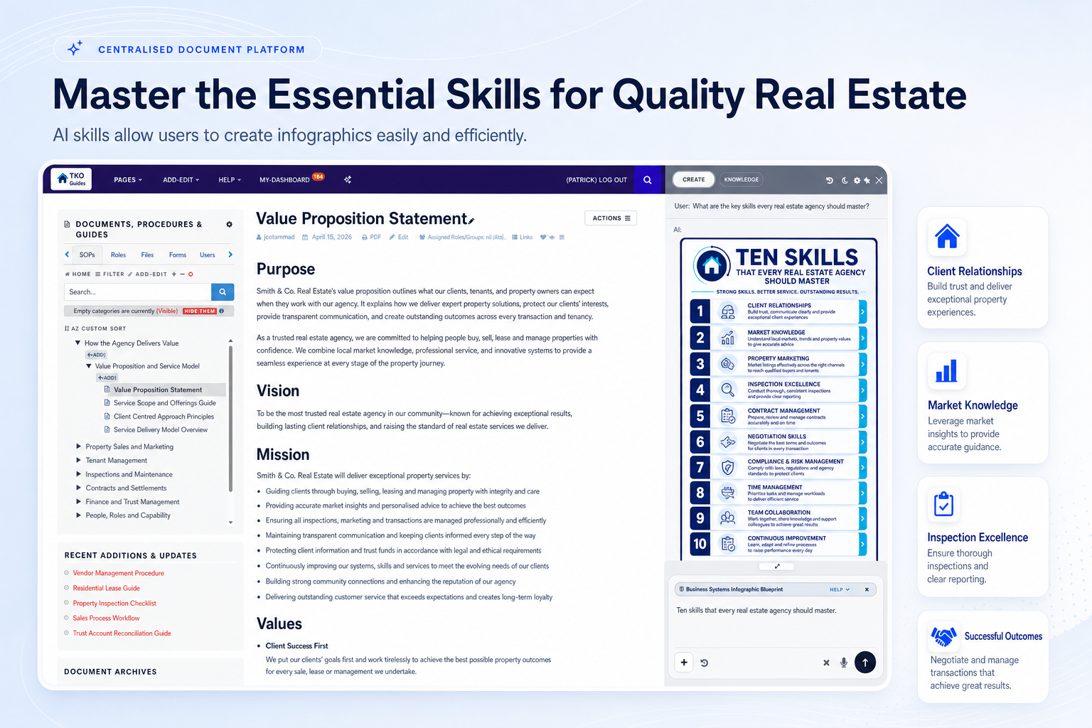TKO Guides AI skills screen supporting quality real estate service documents