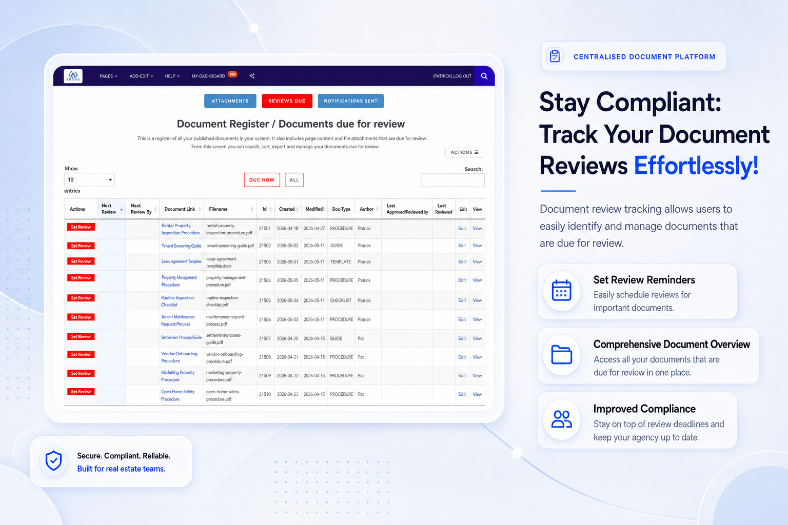 TKO Guides review due dashboard for real estate compliance documents