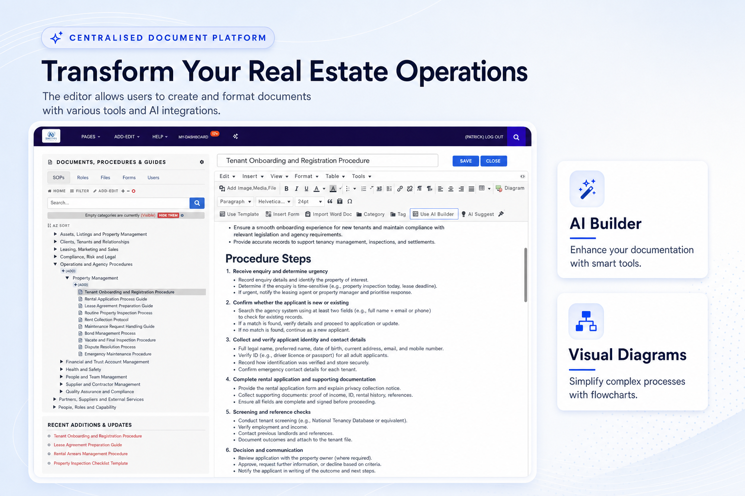 TKO Guides editor for real estate procedure documentation with AI and diagrams