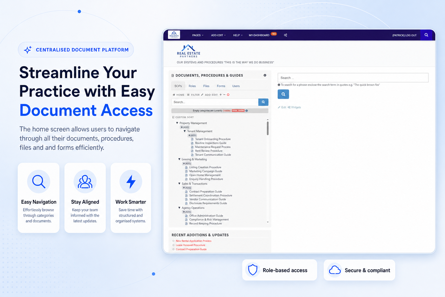 TKO Guides home screen for real estate document library access