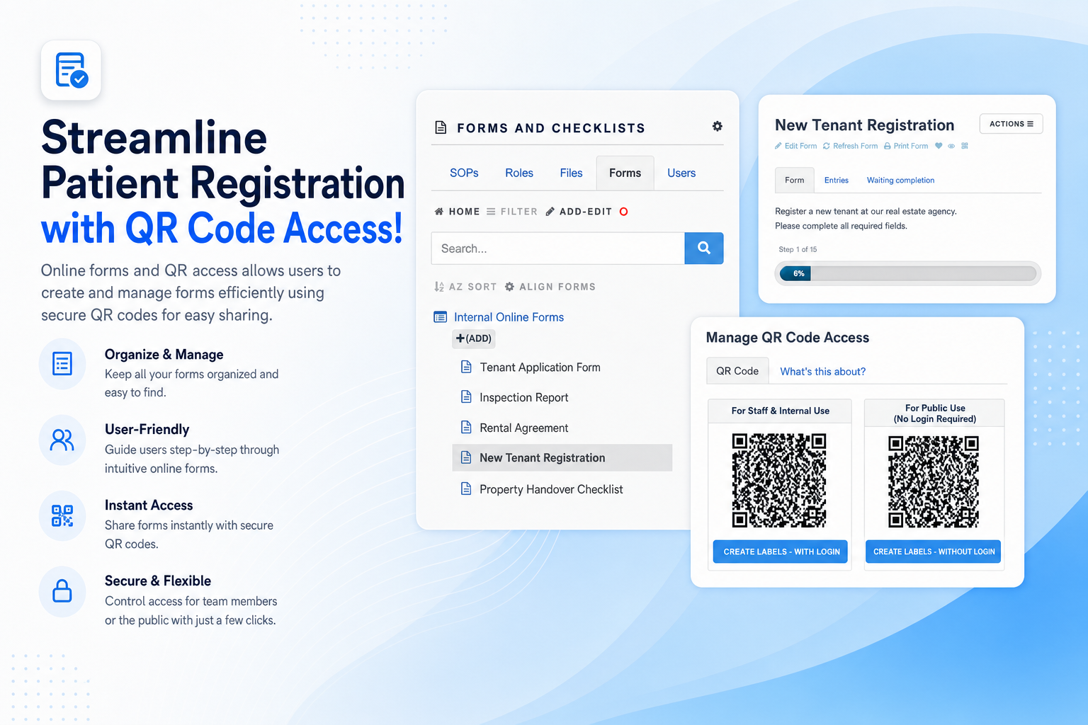 TKO Guides online forms and QR code access for real estate client registration