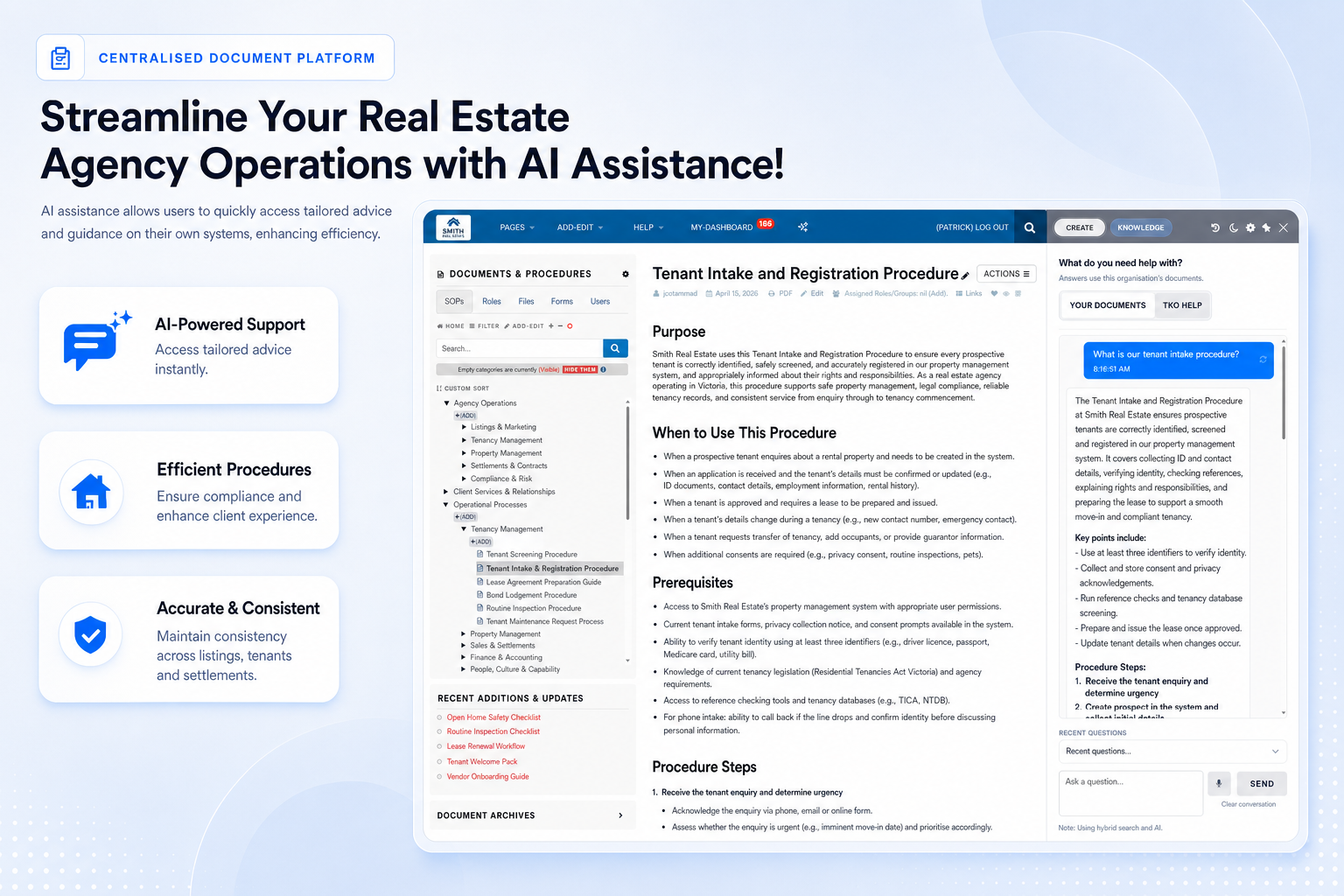 TKO Guides real estate AI knowledge assistant answering agency procedure questions