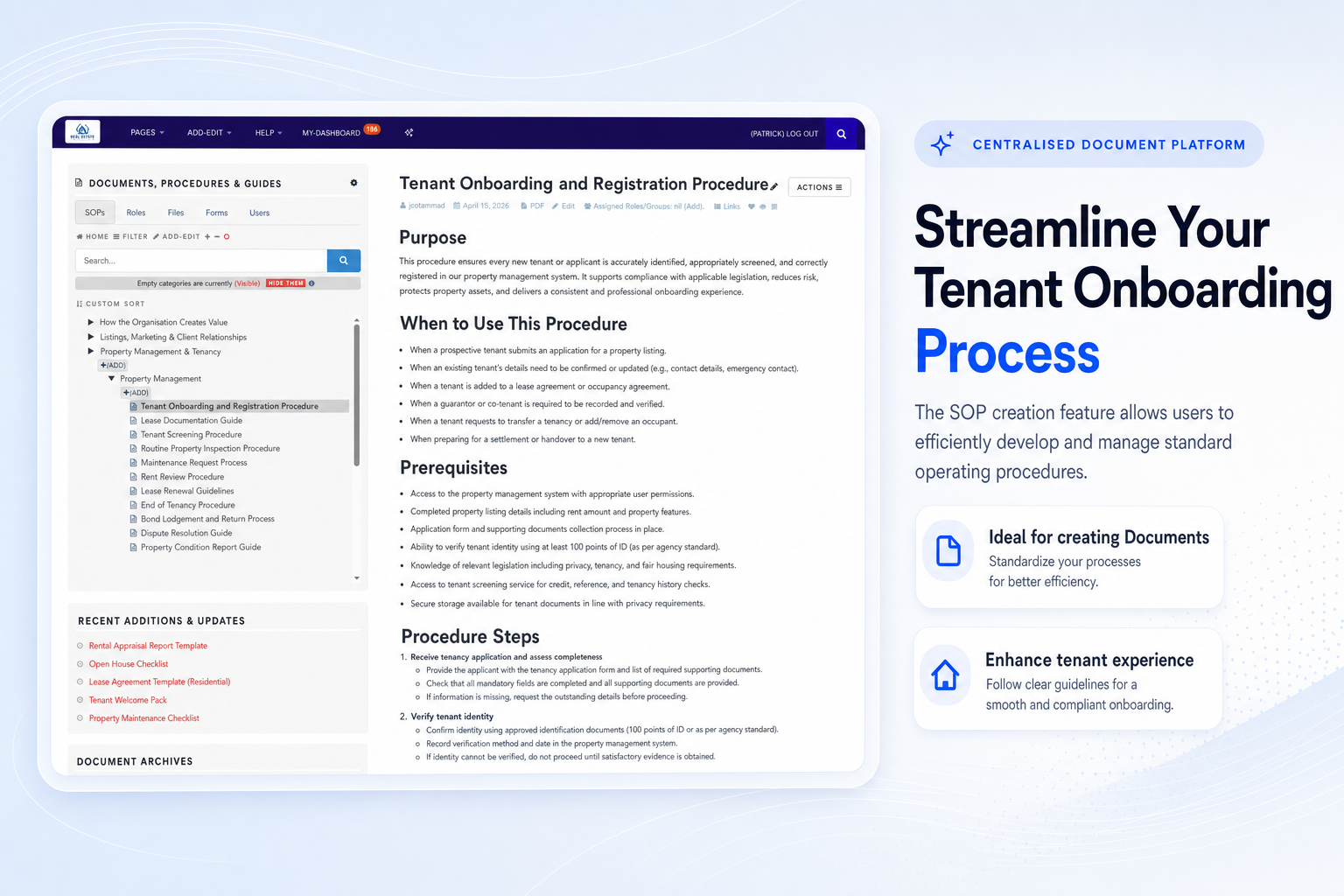 TKO Guides SOP creation screen for real estate operating procedures