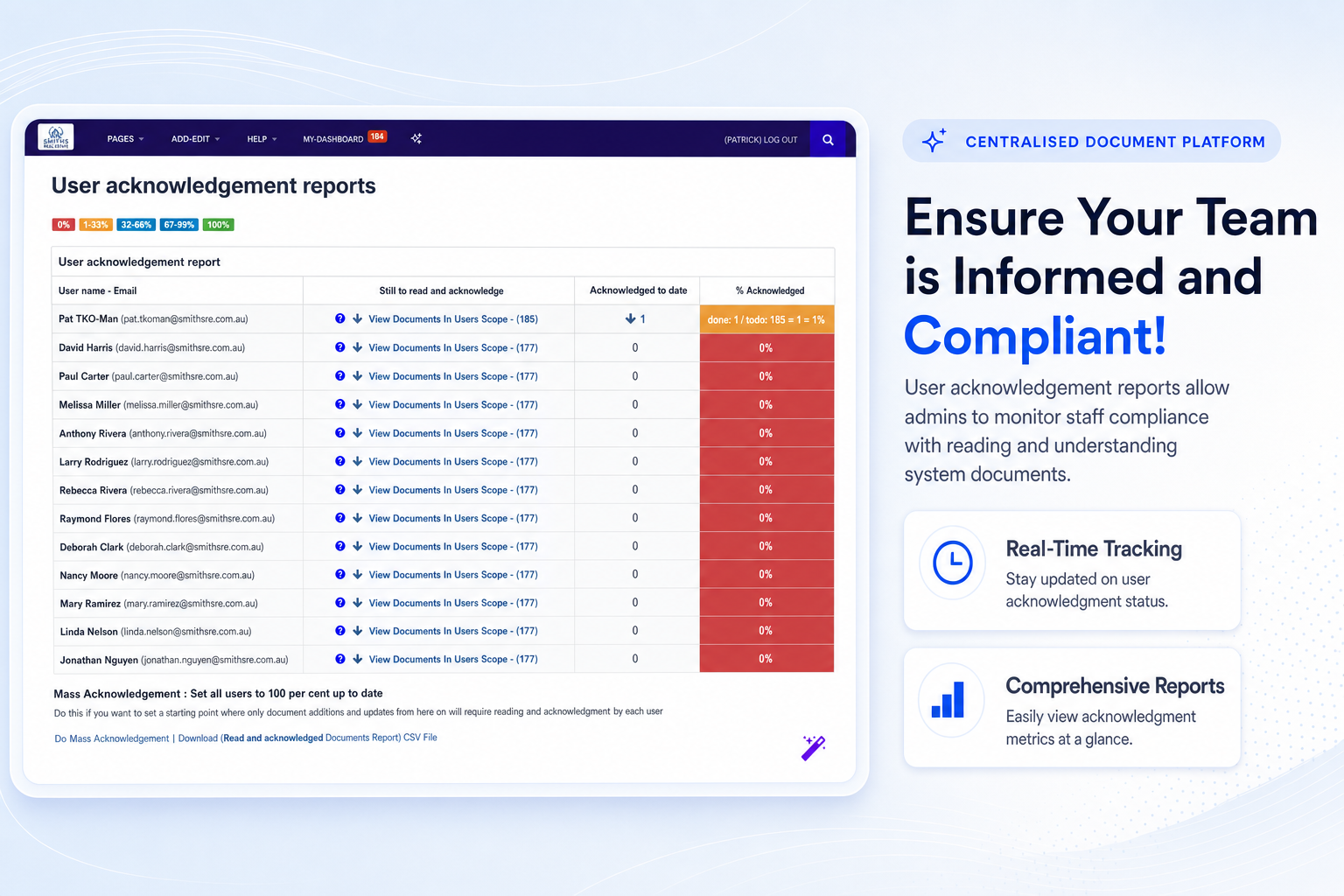 TKO Guides user acknowledgement reporting for real estate staff compliance