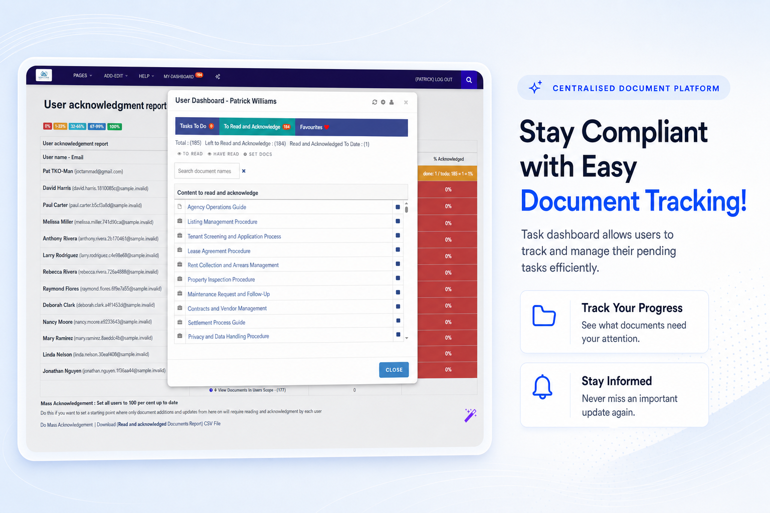 TKO Guides user task dashboard for real estate document tracking