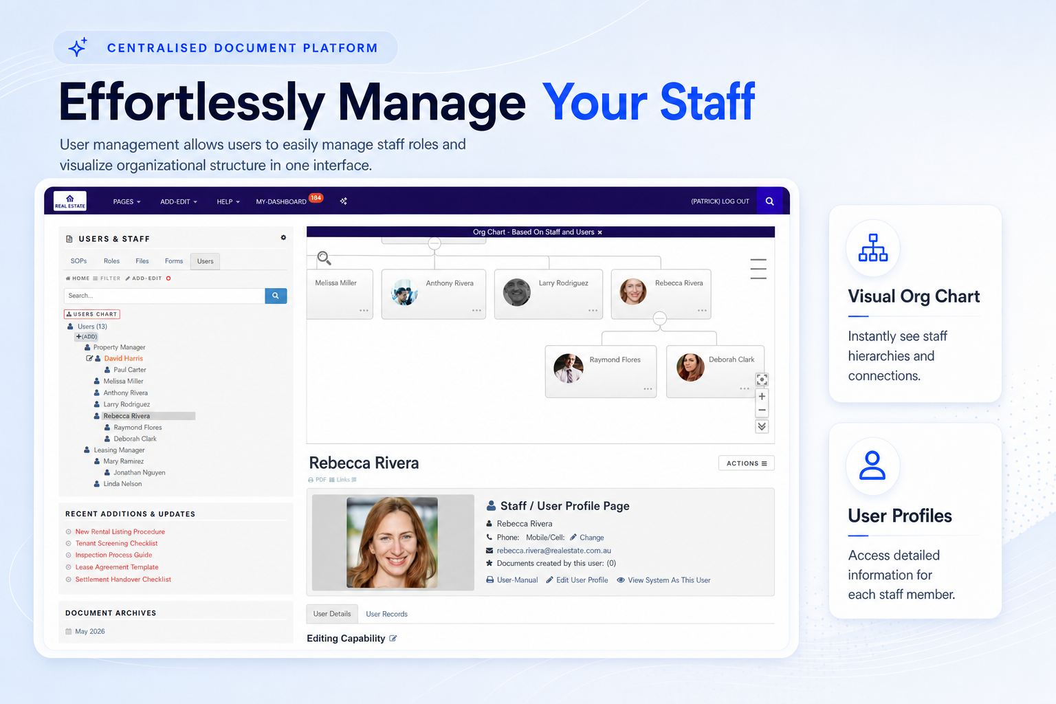 TKO Guides user management and organisational chart for real estate staff